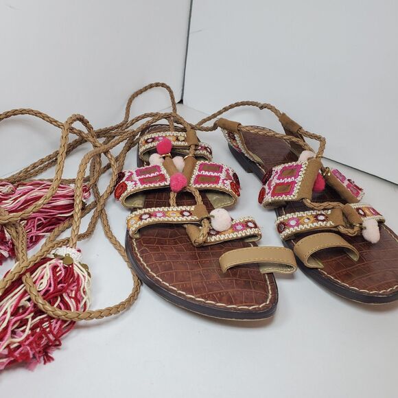 Sam Edelman Gretchen Boho Gladiator Tassle Sandal Pink Mixed Womens 9 Festival - Picture 2 of 8